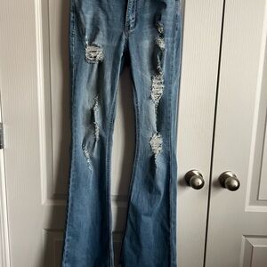 Rue21 Light Blue Distressed Flare Jeans